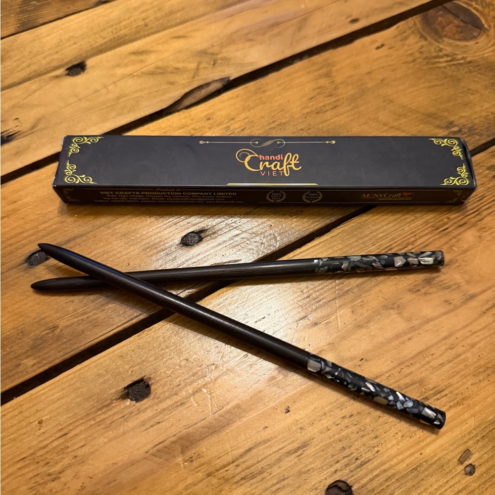 Hair sticks handmade in Vietnam come in original box with natural materials